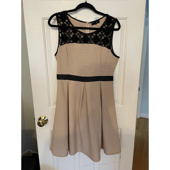 Anthropologie RYU Dress Large Lace Black Beige Lined Style RDA3635-F4T3 Zip Back - Picture 1 of 10